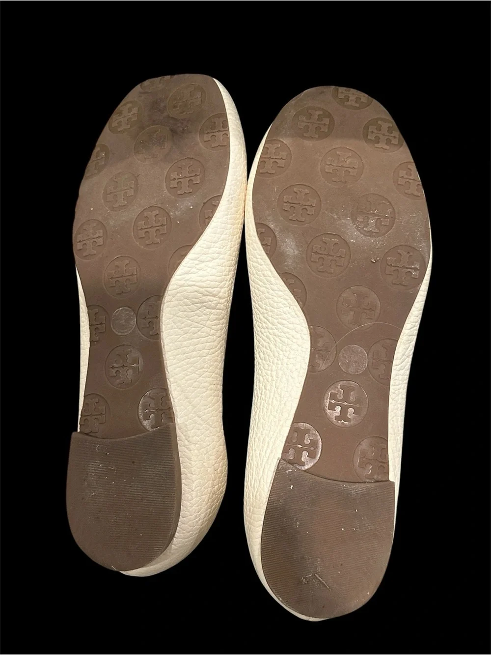Tory Burch Cream Leather Logo Ballet Flats